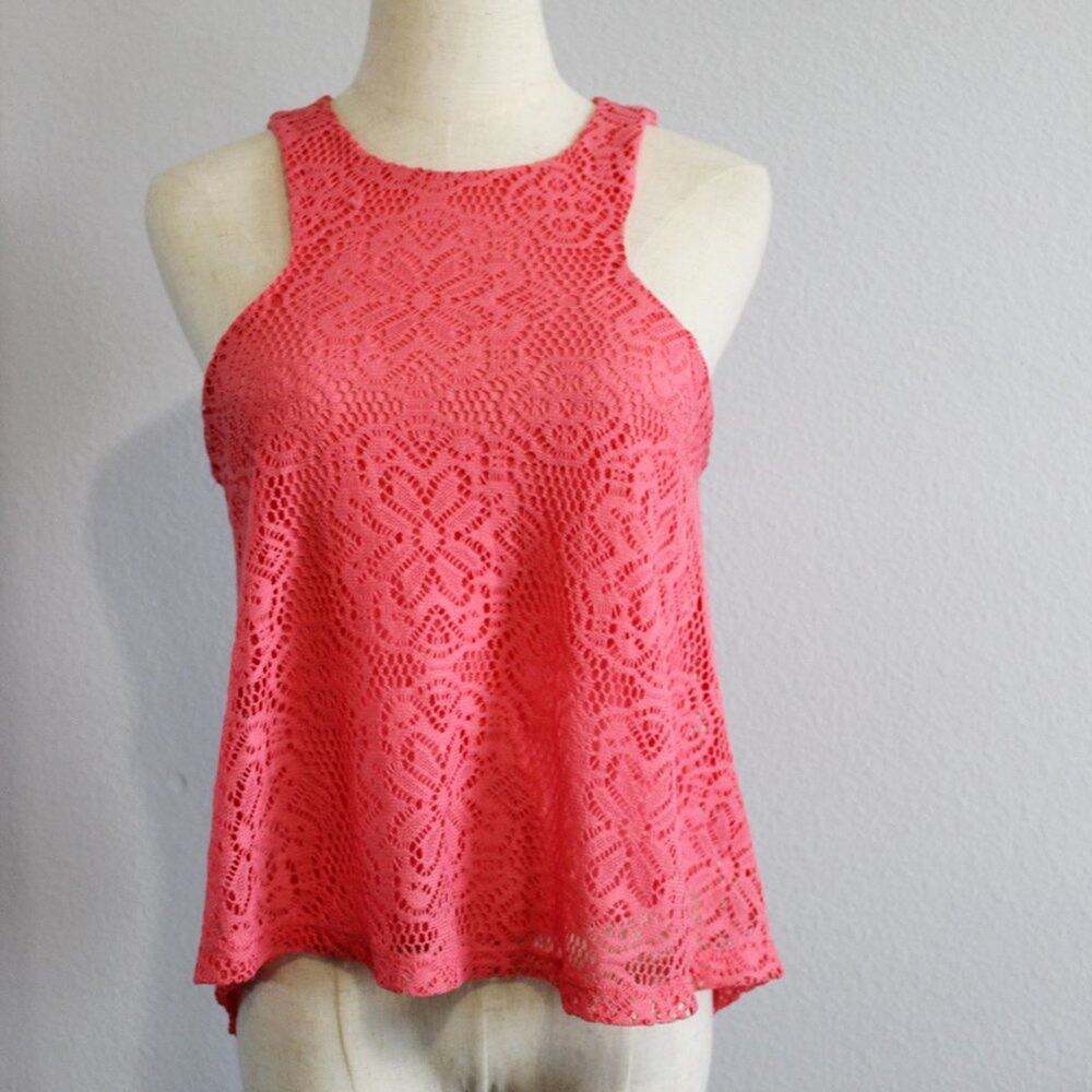 RNB Pink Laser Cut Sleeveless Blouse Size S Lined Inside High Low Style